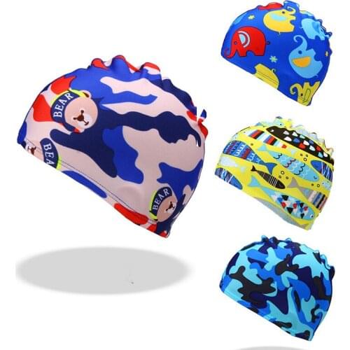 Swimming Cap Digital Printed Children Cartoon PU Waterproof Swimming Cap Waterproof Pool Elephants Bears and Children Like It