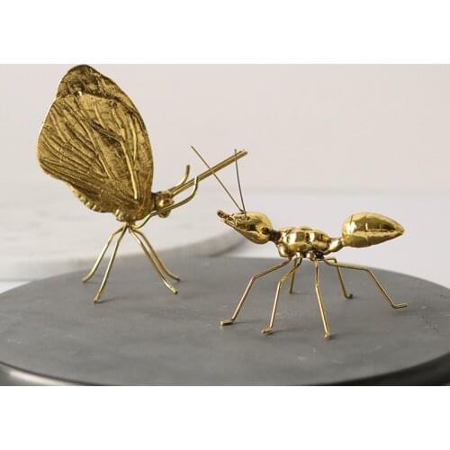 Nordic Mini Ant Butterfly Ornament Zinc Alloy Simulation Animals Small Figurines Decoration Creative Shooting Props Home Decor