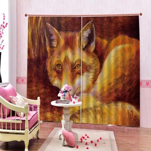 Custom Modern Animal Yellow Fox Oil Painting Window Curtain Digital Print For Childrens room Bedroom Blackout Drapes Decor