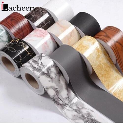 10M Waist Line Wall Stickers Wood Marble Baseboard Waterproof Self-Adhesive Kitchen Corner Border Wallpaper Tile Decorative Film