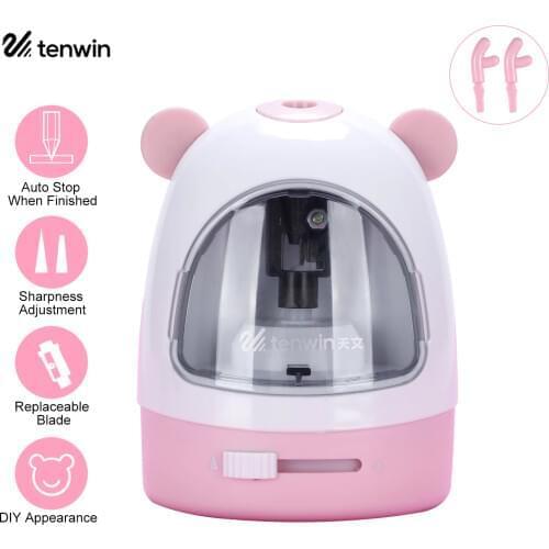 Tenwin Small Durable Electric Pencil Sharpener Sharpness-adjustment Battery with Replaceable Blade for 6-8mm Colored Pencils