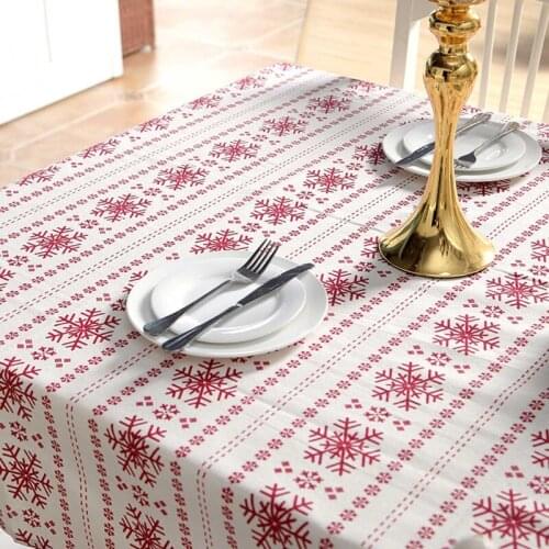 Christmas Decoration Ornaments Red Snowflake Printing Tablecloth Dining Table Decor Table Cloth Home Scene Layout Props