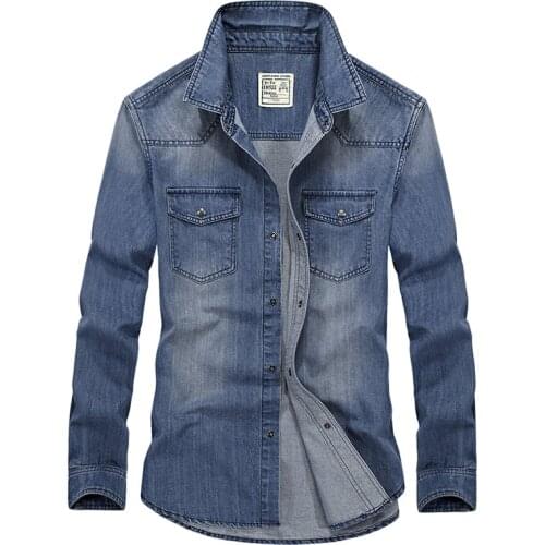 VINRUMIKA 2020 Europe mens autumn casual brand cotton cowboy shirts man spring fashion denim retro blue long sleeve shirt S-4XL