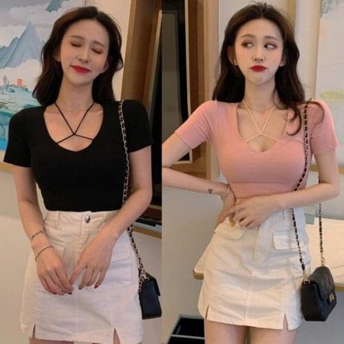 DAXIN Summer Casual Slim T Shirt Women Fashion Solid Color Short Sleeve Sexy O-neck Tee Shirt Tops