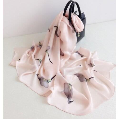 Mothers Holiday Gift Ladies Elegant And Beautiful Silk Scarf Mulberry Silk Silk Material Floral Pattern Long Silk Scarf Scarf