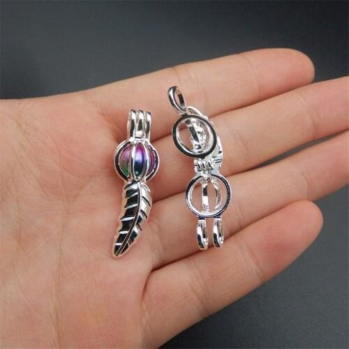 10pcs silver leaf pearl cage necklace pendant, aroma oil diffuser adds your own pearl, stone makes it more attractive