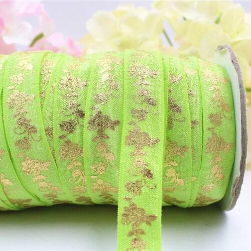 1653050 , 5/8'' 16MM hot gold print flowers Elasticity ribbon , 10 yards DIY handmade hair accessories Material , free shipping