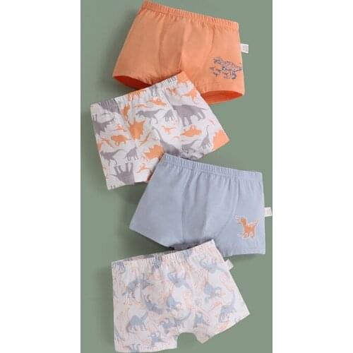 4PCS/LOT Boys Printed Boxer Briefs Cartoon Dinosaur Print Cotton Boys Panties Kids Underwear Teenager Underpants 2-10Y