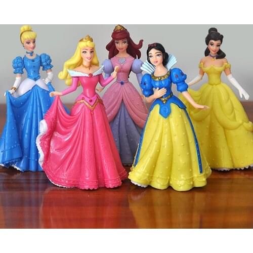 5pcs/lot Disney Princess Snow White Belle Sleeping Beauty Princess Doll Ornaments Decorations Action Figures Toys