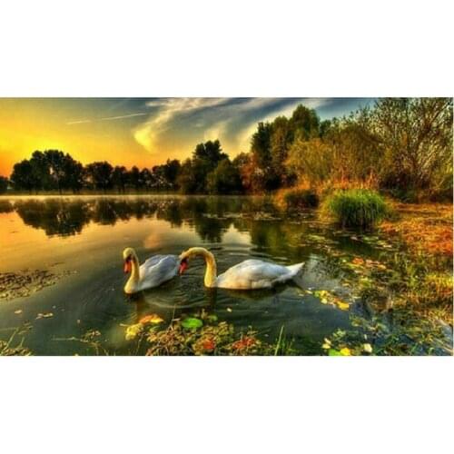 5D Diamond Embroidery Swan Lake Square Diamond Painting Cross Stitch Kits Diamond Mosaic Home decoration painting White Swan