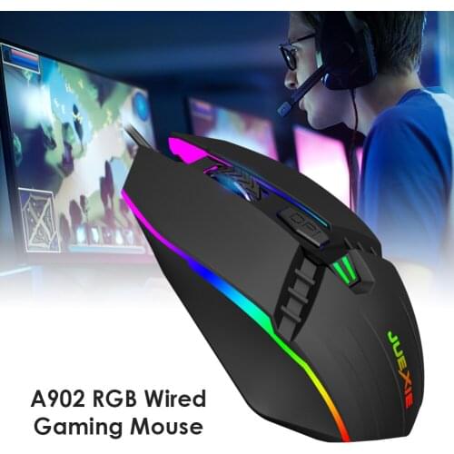 A902 RGB Gaming Mouse 7-Color Breathing Backlit 4 Buttons 1200 DPI Adjustable Wired Optical Mice for PC Gamer Laptop Computer