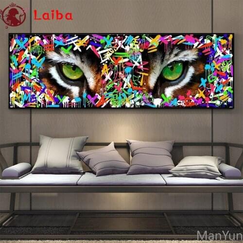 Diamond Embroidery Graffiti art, ferocious tiger Full round Diamond Mosaic Rhinestones Art Painting Cross Stitch Wall Decor