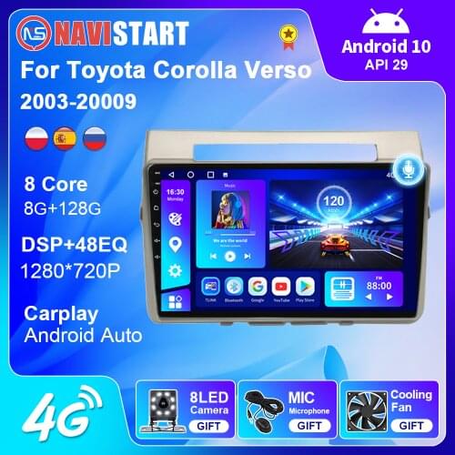 6+128G For Toyota Corolla Verso 2006+ Car Radio Multimedia Video Android auto Carplay DSP Android 10 DVD Player 2 Din GPS Navi