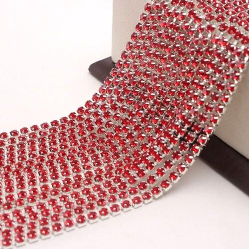 10Yard Siam Red Claw Crystal Rhinestones Chain Gradient DIY Dense Gold Base Rhineston Chain For Garment&Bag Art Decoration