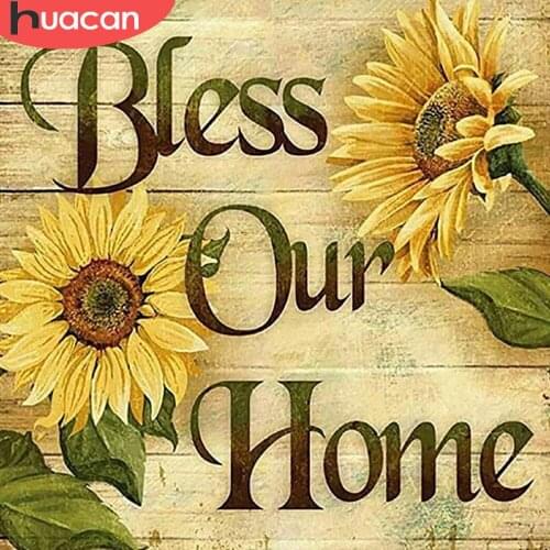 HUACAN Diy Diamond Painting Sunflower Text Home Decor Embroidery Mosaic Floral Scenery Wall Stickers