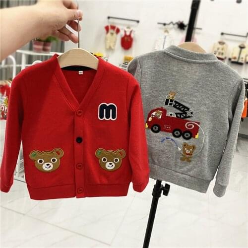 Spring Autumn New Kids Jackets Baby Boys V Neck Cartoon Bears Cotton Jacket Childrens Cute Fashion Cardigan Coats For Boys