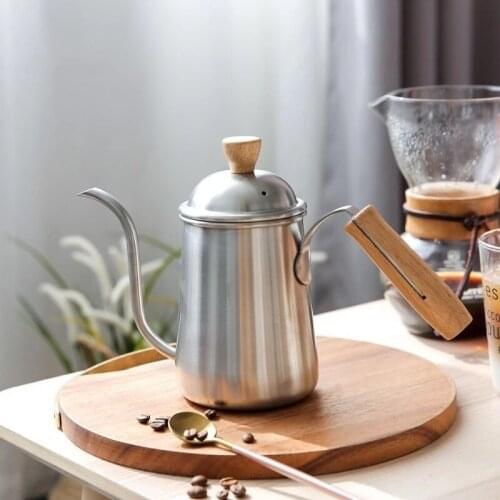 Stainless Steel Narrow Mouth Pot Hand Coffee Pot Wooden Handle Handle Professional Hand Coffee Pot 650ml Travel Kettle
