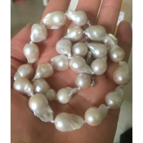 Rare fine Large 15--23mm White Unusual Baroque Pearl Necklace disc Clasp 18 "