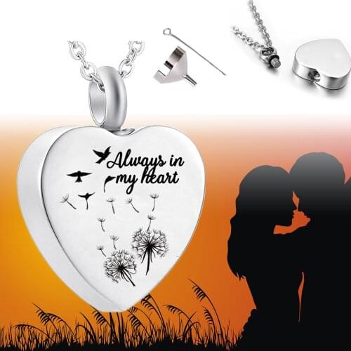 Cremation Jewelry Heart Shaped Stainless Steel Metal Urn Necklace Ashes Memorial With Filling Kit for Humans/Pet