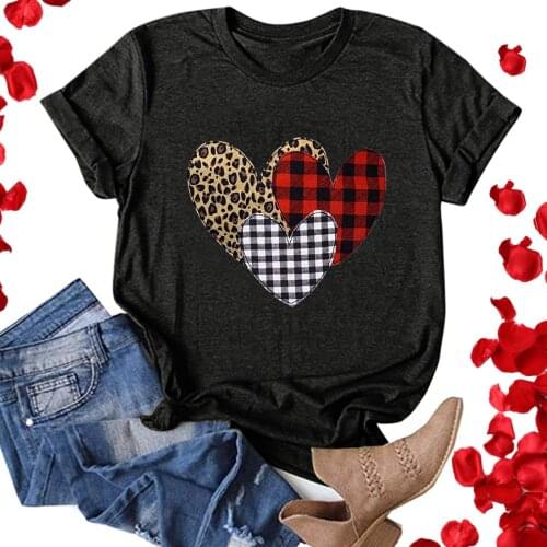Fashion Heart Print Blouse Shirt Loose O-Neck Tops Tee Summer Casual Ladies Tops Female Women Short Sleeve Blusas Pullover