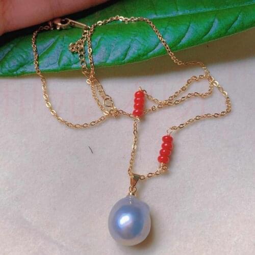 Fashion natural white round pearl South red beads gold necklace green Spiritual Pendant Elegant Square pink Necklace spirit