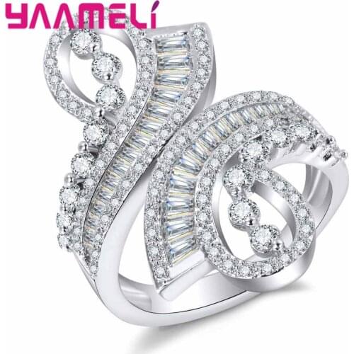 Trendy Vintage Party Jewelry Mystique 925 Sterling Silver Ring White Cubic Zircon Fashion Hollow Design for Wedding