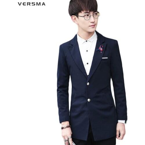 VERSMA Fashion Slim Fit Formal Brand Blazer Men Coat Trajes Chaqueta Business Men Long Blazer Suit Stylish Long Male Suit Jacket