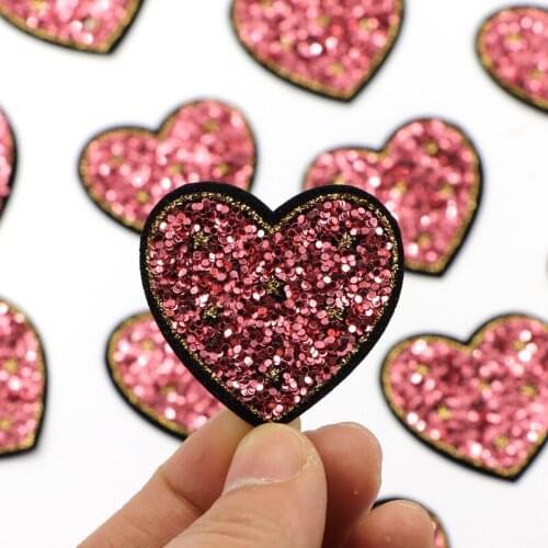 10pcs/lot Sequined Love Heart Patch Iron On Sew On star Stickers for Clothes Appliques DIY Coats Pants Badge Sewing Patch