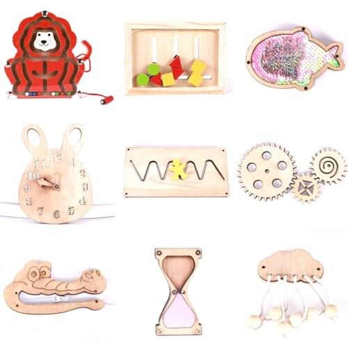 Montessori busy DIY board toys mobile lock children wood chips skill training parent-child development intelligence game