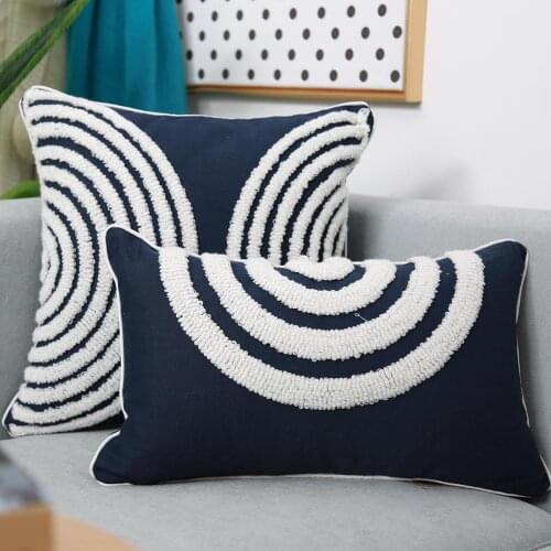 Navy Blue cushion cover 45x45cm Pillow Cover Cotton Embroidery Morroccan Style Circle for Home decoratio Living room Bed Room