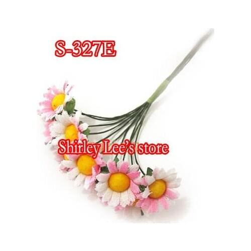 Wholesale--144 BUNCHES=1440 Fabulous Two-Tone Fabric Daisy Bunch IN PINK And White,Favour Box Decoration