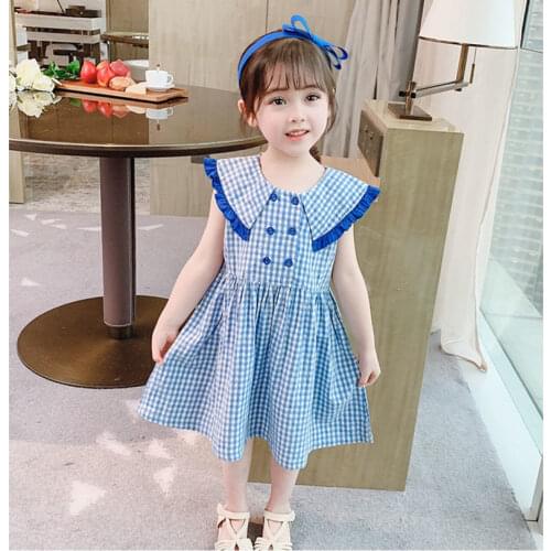 Girls Dress Spring Autumn New Sweet Girls Plaid Lapel Long-Sleeved Princess Dress 1-6 Years Old Children Clothing
