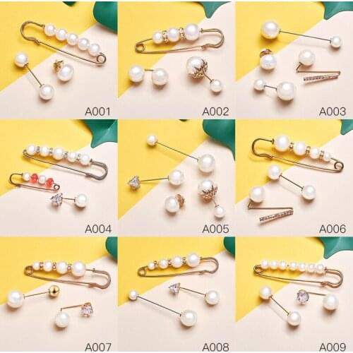 SHUANGR Imitation Pearl Brooch Classic Charm Ball Geometric Double Pearls Brooch Pins for Woman Girl Jewelry Accessories