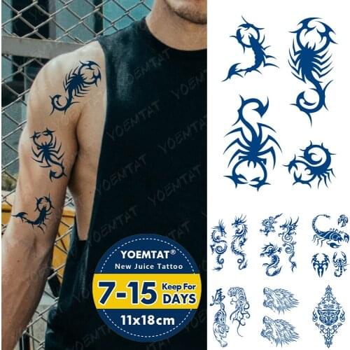 Juice Ink Tattoos Body Art Lasting Waterproof Temporary Tattoo Sticker Scorpion Dragon Tatoo Arm Fake Tiger Wolf Tatto Women Men