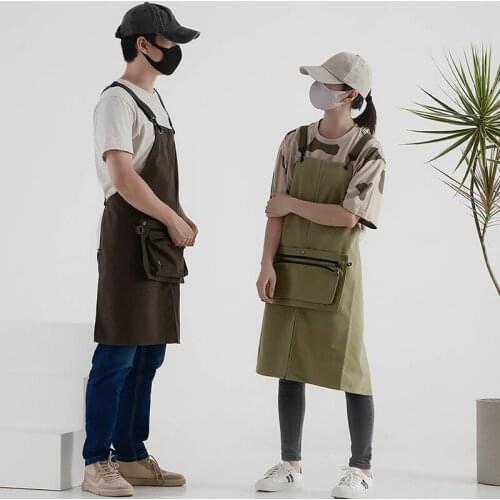 Cotton Canvas Waterproof Apron For Kitchen Accessories Men And Women Cowboy Overalls Gardening Baking Apron With Storage Bag