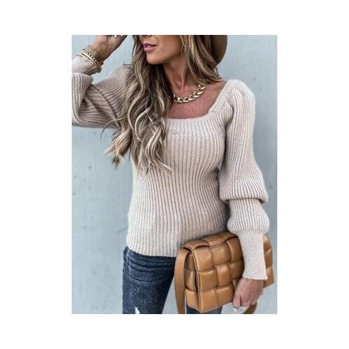 Womens New Autumn And Winter Warm Fashion Casual Wear Solid Color Sweater Trumpet Sleeve Sweater Blouse Women