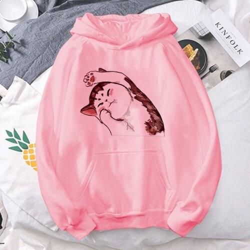 New Autumn and Winter Sweatshirt Kawaii Cat Printing Hooded Tops for Women Harajuku Cute Graphics Pocket hoodie Female Clothing
