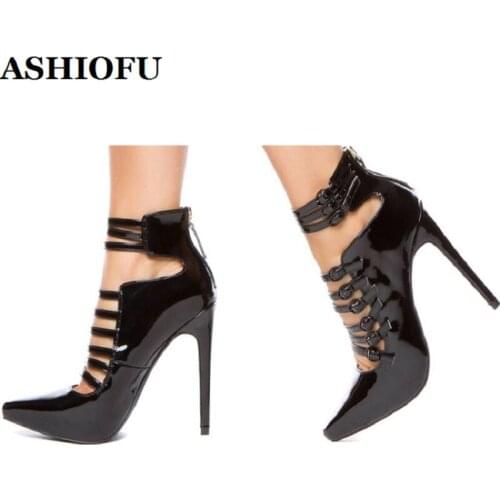 ASHIOFU Handmade Ladies High Heel Pumps Ankle-straps Party Prom Dress Shoes Gladiator Sexy Evening Fashion Pumps Court Shoes