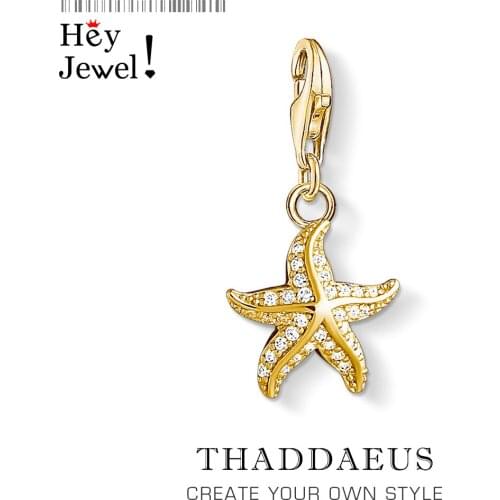 Golden Starfish Pendant Charm for Women 925 Sterling Silver Gift Ocean Spirit Bohemian Ocean Gift Fit Bracelet Necklace Jewelry