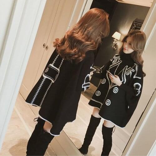 Pattern knitted sweater women high collar pullover korean oversized batwing sleeve loose casual autumn winter clothes