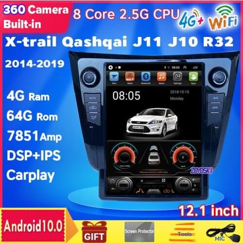 ZOYOSKII Android 12.1" Vertical Tesla Screen Car GPS for Nissan Qashqai xtrail X-Trail Multimedia Radio Navigation 2014-2019