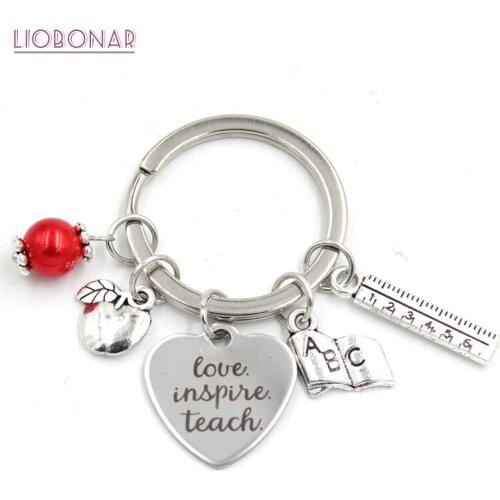 10PCS New Arrival Stainless Steel Key Ring Jewelry Love Inspire Teach Message Heart Teacher Keyring key chain Teachers Gift