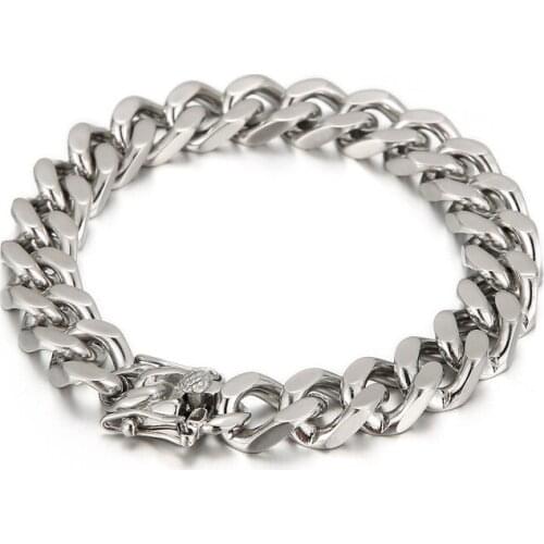 12mm 8.66'' pure stainless steel cuban curb link chain bracelet bangle silver color high polished punk mens jewelry