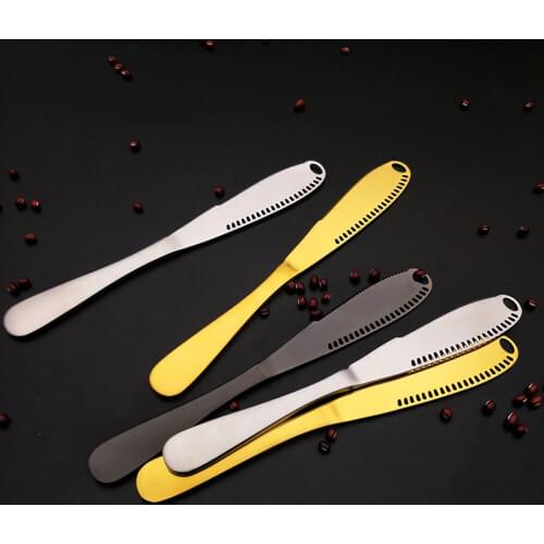 6pcs Butter Knife 3 in 1 Stainless Steel Cheese Spreader Slicer Butter Curler Knives Serrated Edge Cream Knifes Gold 8.5'' 21cm