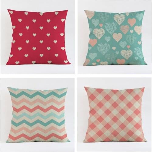 Valentines Day Grid Geometry Love Stripe Print Linen Car Sofa Decorative Throw Pillows Cushion Cover Pillow Case Home Decor