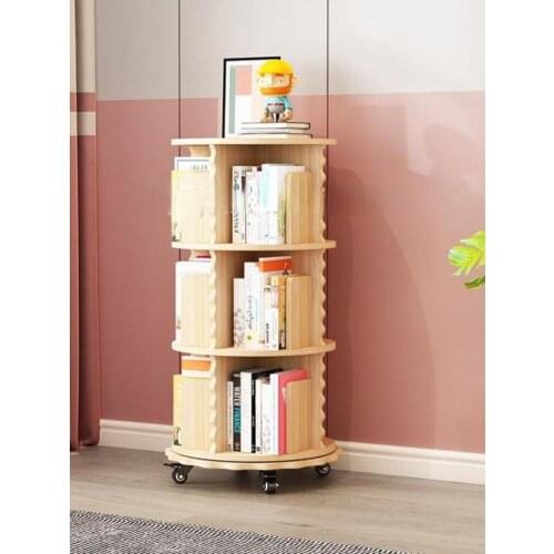 Solid Wood Rotating Bookshelf Student Floor Shelf Simple Modern Small Bookcase Childrens Picture Book Storage Rack Space-saving