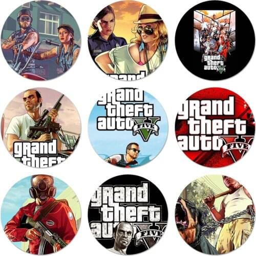 Gta 5 Grand Theft Auto V Icons Pins Badge Decoration Brooches Metal Badges For Backpack Decoration 58mm