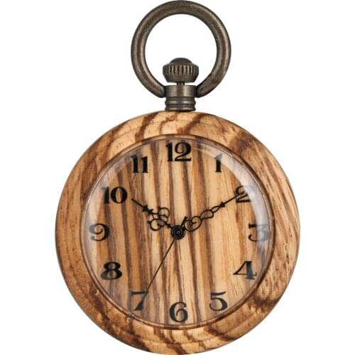 Classic Wooden Pocket Watch Large Light Brown Dial Pocket Watches for Men Lady Practical Detachable Rough Chain Pendant Watch