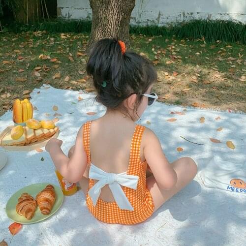 2PCS Summer Orange Baby Girls Bikini Swimwear Children Toddler Baby Girls Hawaii Beach Backless Cute Swimming Costume