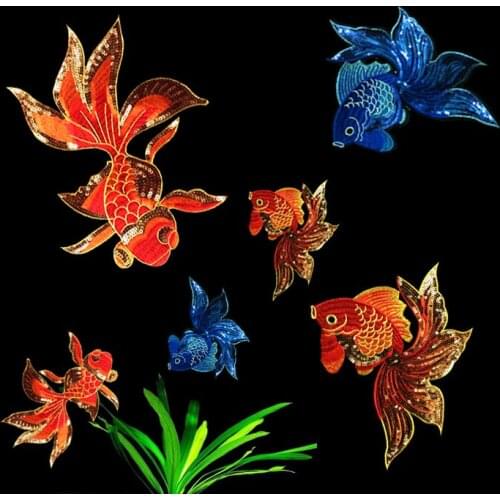 Beautiful embroidery goldfish patches,Sequin embroidery fabric sticker,DIY clothing accessories,2pcs/lot